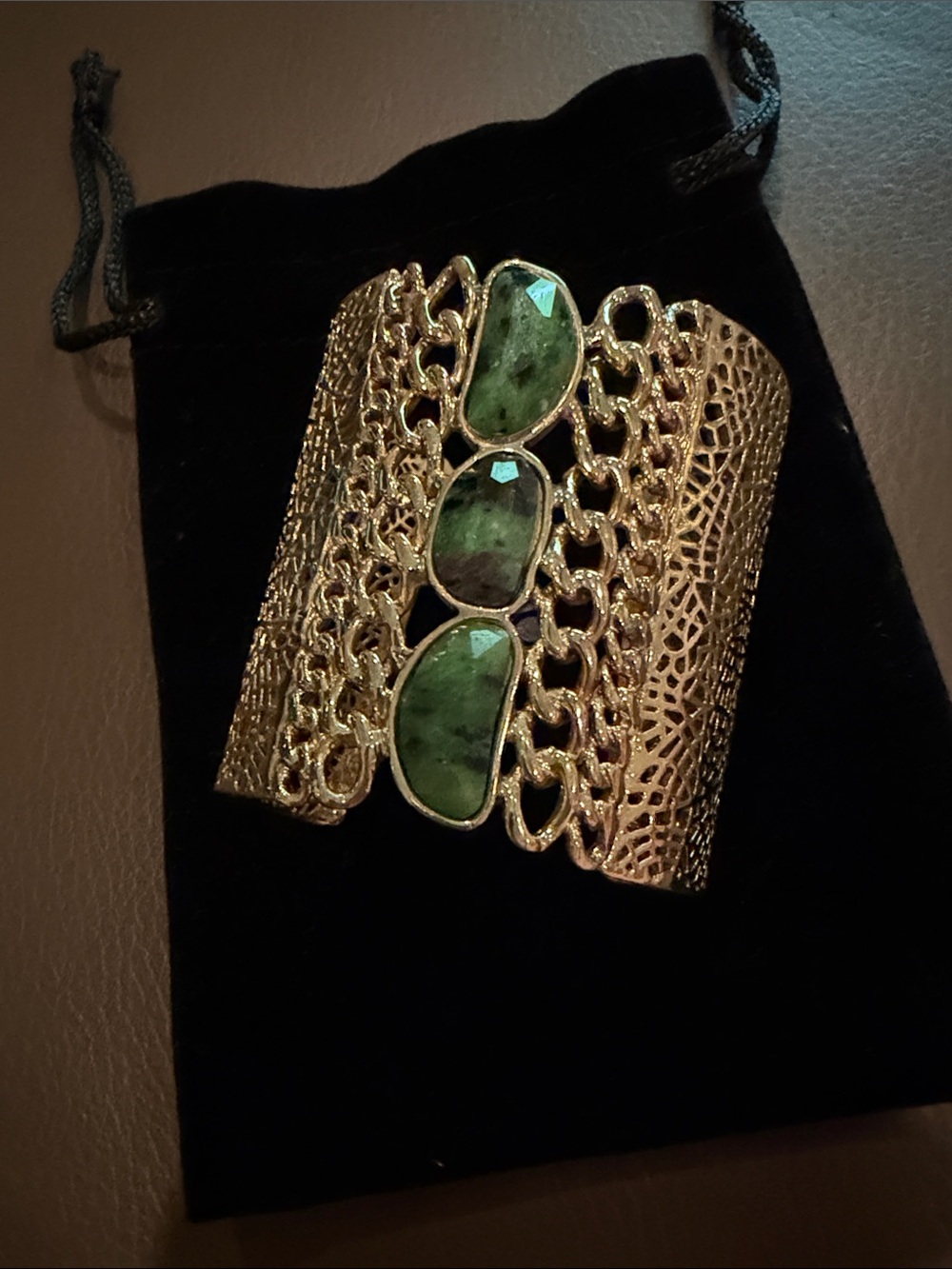 BCBG MAXAZRIA Naural Stone Wide Woven Cuff Bracelet w/ storage pouch